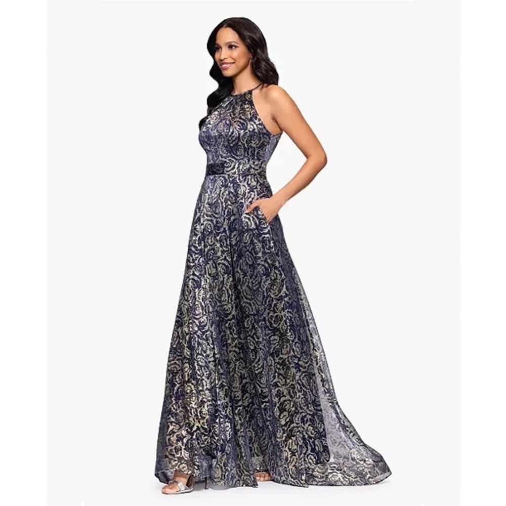 $279 Betsy & Adam Formal Evening Gown Size 10P Metallic Wedding Party Dress - Picture 4 of 15